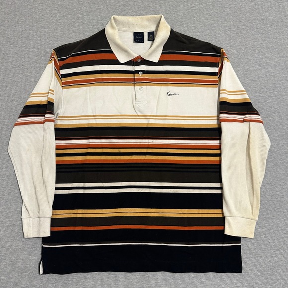 Karl Kani Gold Other - Karl Kani Gold Striped Long Sleeve Polo Waffle Sleeve Earth Tones Mens 3X